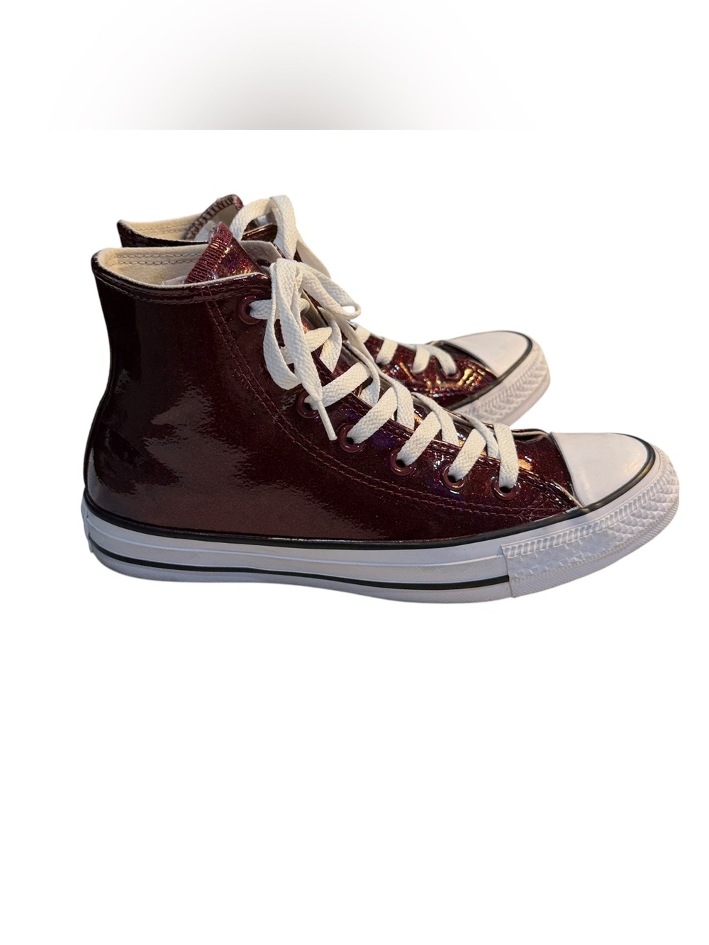 Converse Chuck Taylor All Star High Top 7.5 Burgundy Red Glitter Sparkle - Picture 4 of 10